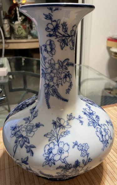 Asian 10" Pottery/Ceramic Blue & White 2-Sided Vase... (1 of 7)