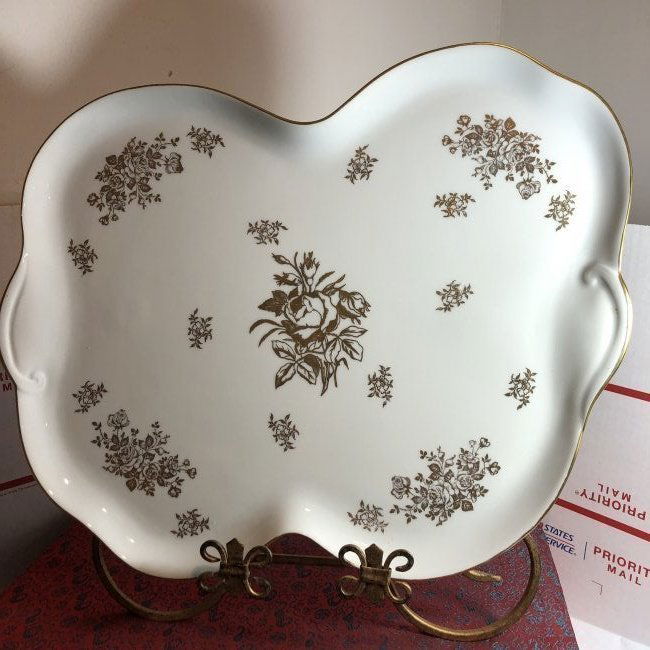 Large Royal Limoges France Serving Tray Platter Gold Gilt Roses 16" Wide... (1 of 5)