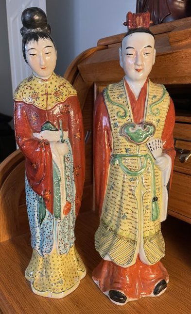 Pair of Vintage Asian Signed/Stamped Base Statues 14.5"-14.75"... (1 of 9)