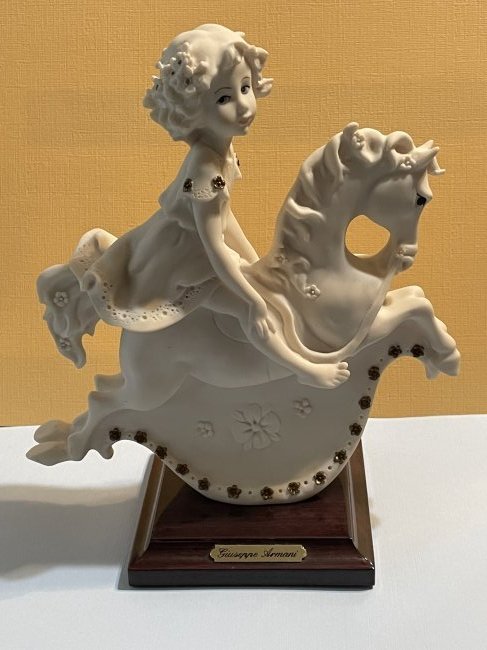 Guiseppe Armani Girl on a Rocking Horse Capodimonte Alabaster Figurine (1 of 6)