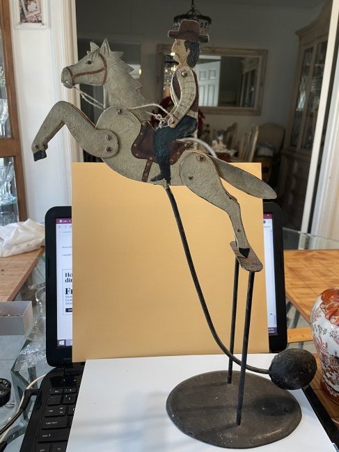 Vtg c1980's Collectable Hand Painted Authentic Models Metal Cowboy on Horse Rocking Fulcrum Toy (1 of 7)