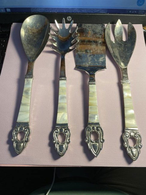 4-Vintage Mother of Pearl Serving Utensils Preowned...: 4-Vintage Mother of Pearl Serving Utensils Preowned from an Estate in Good Condition as Pictured. $15 Domestic Shipping. No International Shipping.