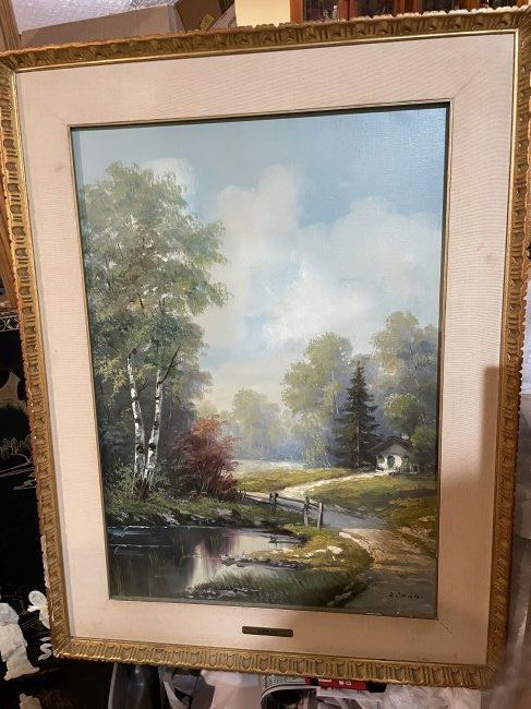 Noted "Emanuel Embler" Original Oil Landscape Painting Frame Size 26" x 34" (1 of 7)