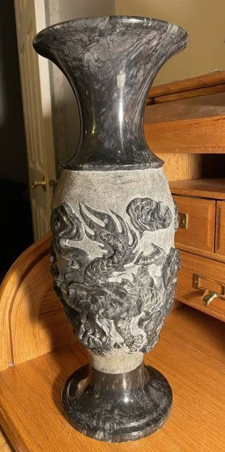 Asian Carved Black Marble 3-D Dragon Vase 16" Tall.. (1 of 12)