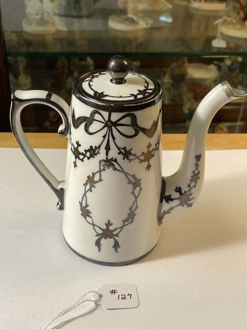 Vintage Limoges Silver Overlay Teapot 5.5" Tall in Good Condition.. (1 of 7)