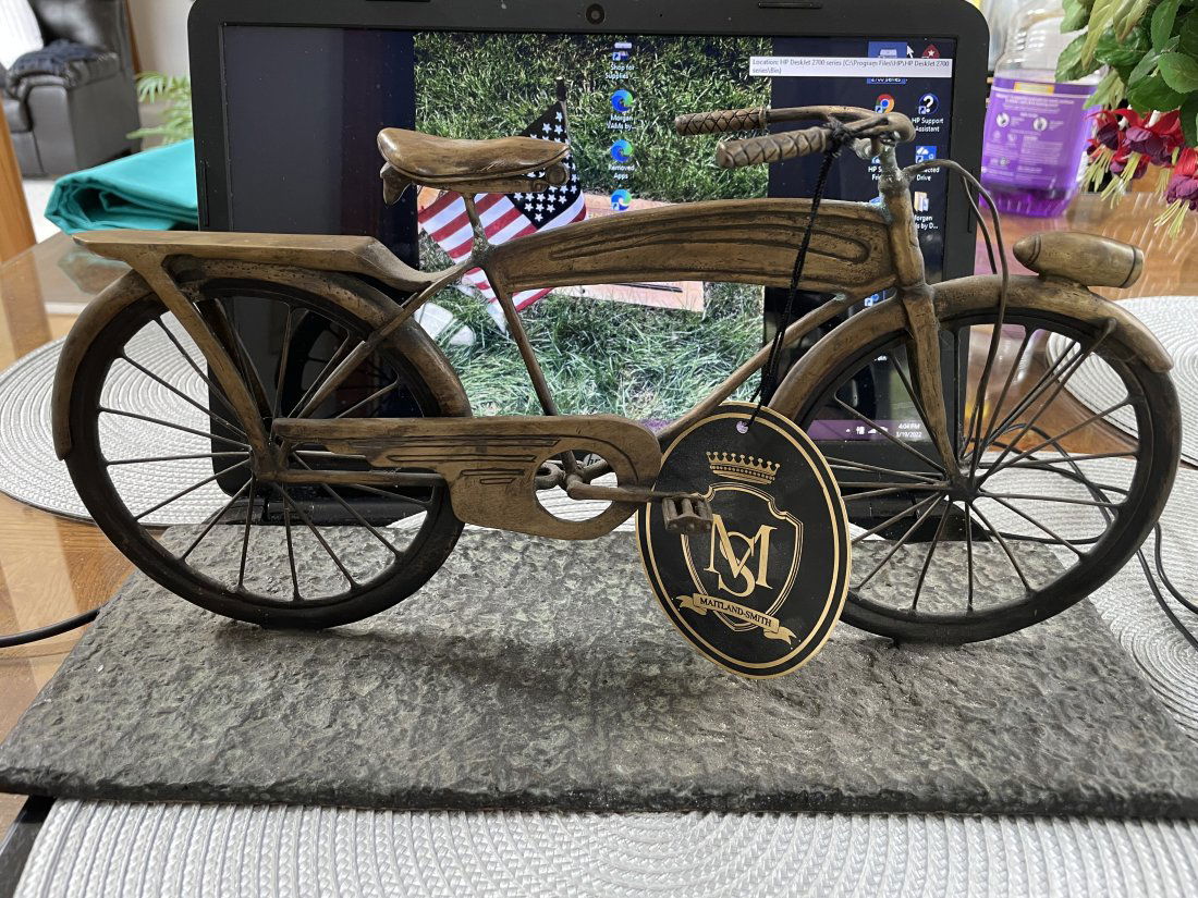 Vintage Maitland-Smith Antique Bicycle Bronze Figure w/Base Preowned.. (1 of 10)