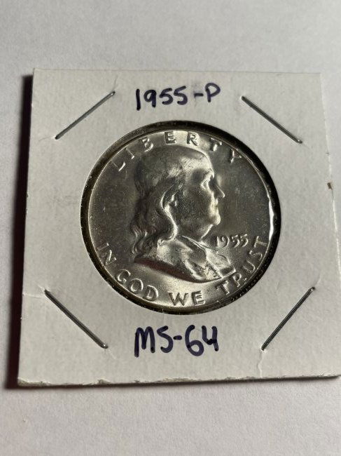 1955 BU CONDITION FRANKLIN SILVER HALF DOLLAR. (1 of 2)