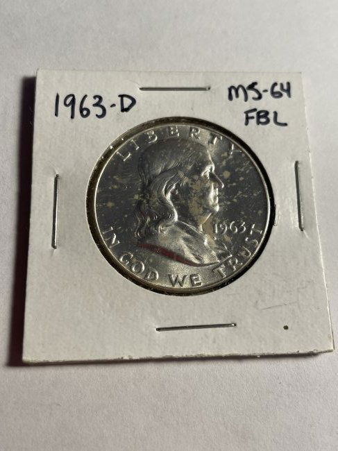 1963-D BU/FBL CONDITION FRANKLIN SILVER HALF DOLLAR. (1 of 2)