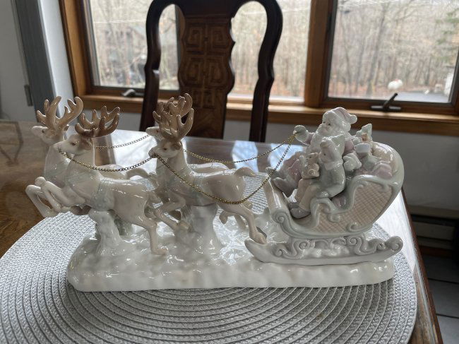 Russ Berrie & Co Porcelain Santa In Sleigh With Reindeer Christmas Holiday Figurine (1 of 7)