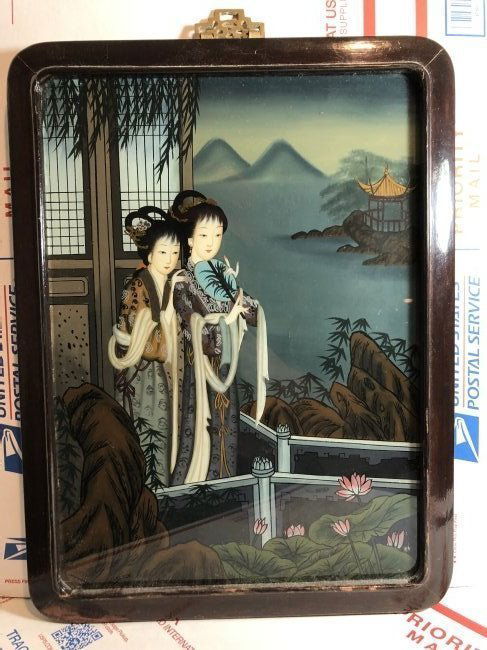 Antique Scarce Chinese Reverse Painting on Glass Frame Size 11.5in x 15.25in (1 of 6)