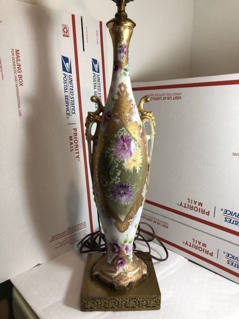 Antique Exquisite French Hand Painted Porcelain Lamp on a Brass Base 18.5in Tall...: Antique Exquisite French Hand Painted Porcelain Lamp on a Brass Base 18.5in Tall to the Top of the Vase. No Shade Included. Free Local Pickup Only in Berlin, NJ 08009