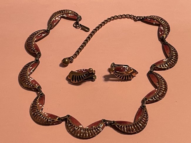 Vtg Mid Century Matisse/Renoir Enameled Copper Necklace Earring Set... (1 of 7)