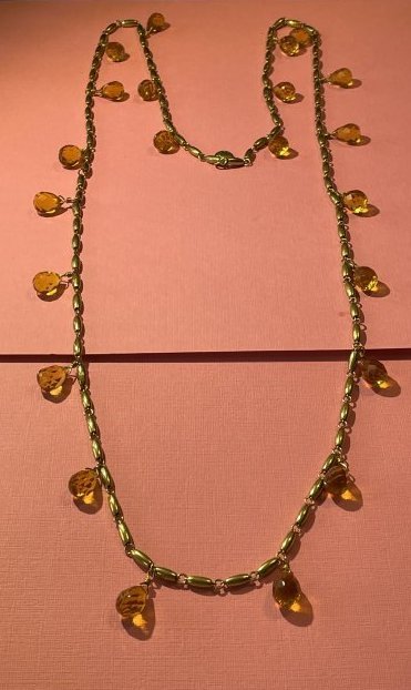 Vintage 46" J.Crew Citrine Glass Bead Fashion Link Necklace in VG Preowned Condition (1 of 7)