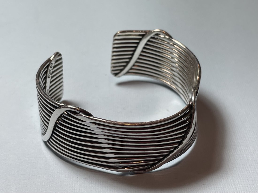 Vintage Sterling Silver Solid Wide Cuff Bangle Bracelet 7/8" Wide Preowned (1 of 5)