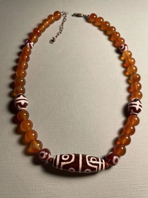 Vintage 10mm Carnelian Agate Bead Necklace w/Some Scarce Etched Beads... (1 of 9)