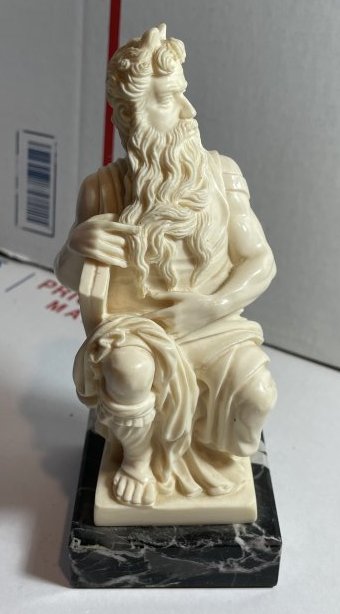 Vtg Signed G. Ruggeri Michelangelo's Horned Moses Resin Sculpture on a Marble Base 6.25" (1 of 4)