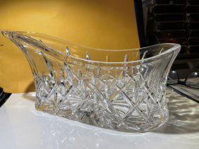 Vintage Leaded Glass Heavy Champagne Chiller Bowl in VG Preowned Condition 11.5" Long. (1 of 7)