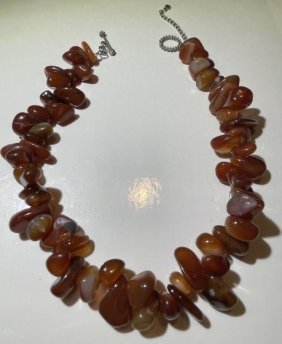 Vtg 16-20" Adjustable Chunky Carnelian Stone Agate Fashion Necklace Preowned... (1 of 5)