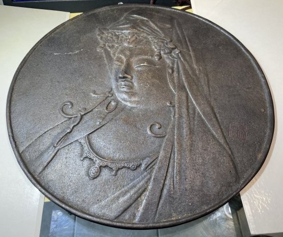 Antique Chinese Japanese Cast Iron Buddha Round Charger Plaque 13" Diameter in VG... (1 of 5)