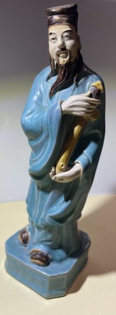 Vintage Chinese Stoneware Green Glazed Figurine 8" Tall Preowned from an Estate in VG Condition. (1 of 6)