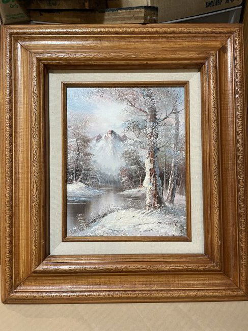 M. SCOTT Oil on Artist Board Stream Landscape Painting Frame Size 16" x 17.50" (1 of 4)