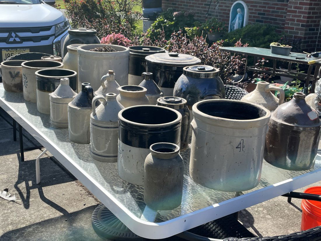 Table Full of Vintage/Antique Stoneware Crocks & Jugs Preowned from an Estate (1 of 20)
