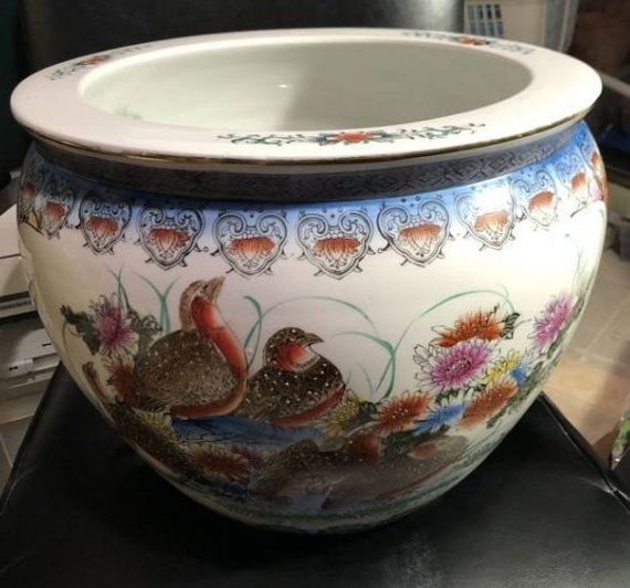 Lg 20th Century Chinese Import Koi Fish Bowl Planter in Good Condition as Pictured 14-3/4" (1 of 6)