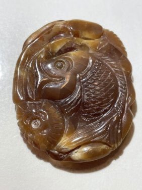 Vintage Chinese Brown Jade/Jadeite Carved Fish Pendant which Needs Stringing... (1 of 5)