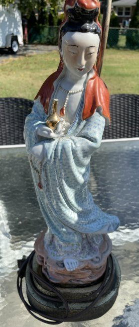 Antique Scarce Chinese Figural Statue Lamp on a Brass Base Figure is 17.25" Tall... (1 of 8)