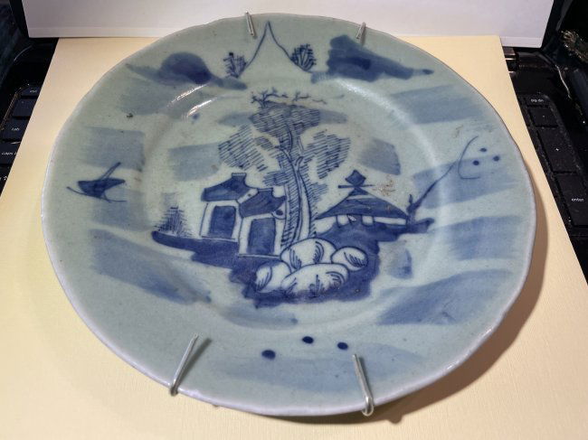 Antique Chinese Early Celadon 9" Decor Plate Blue Painted Theme in Good Condition (1 of 4)