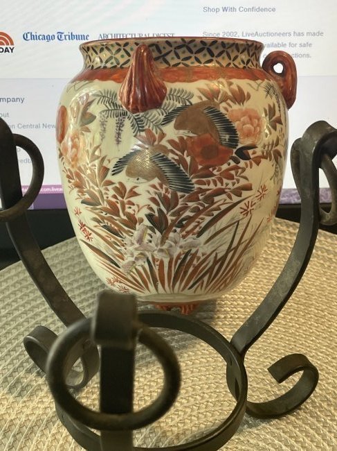 Antique Rare Japanese Kutani Bird Suspension Jar/Planter c1880's 6" Tall w/Metal Hanging Bracket: Antique Rare Japanese Kutani Bird Suspension Jar/Planter c1880's 6" Tall with Metal Hanging Bracket in Good Condition as Pictured. $18 Domestic Shipping.