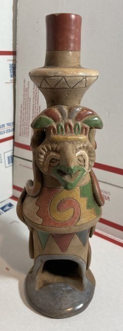 Vintage Native Mexican Handmade Large 10.5" Tall Terra Cotta/Clay Aztec Incense Burner (1 of 5)