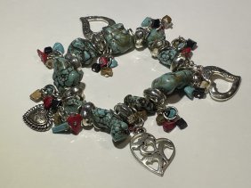Large Chunky Turquoise Preowned Charm Bracelet from an Estate Pretty Neat as Pictured.: Large Chunky Turquoise Preowned Charm Bracelet from an Estate Pretty Neat as Pictured. $5 Domestic Shipping.