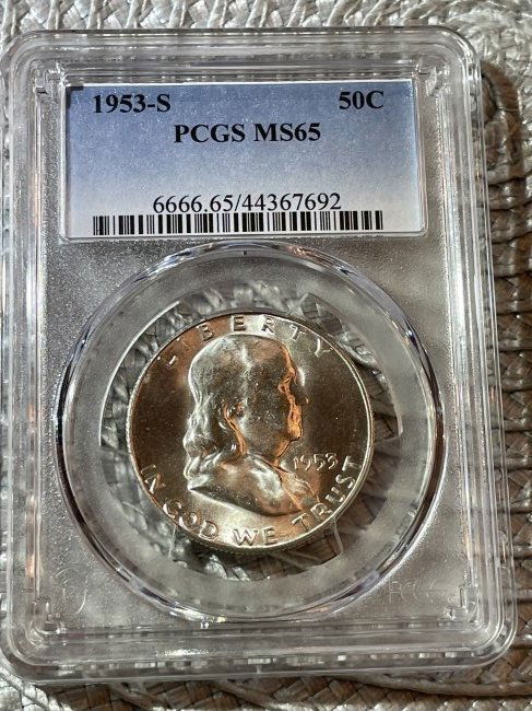 PCGS Certified 1953-S MS65 Condition Franklin Silver Half Dollar as Pictured. (1 of 4)