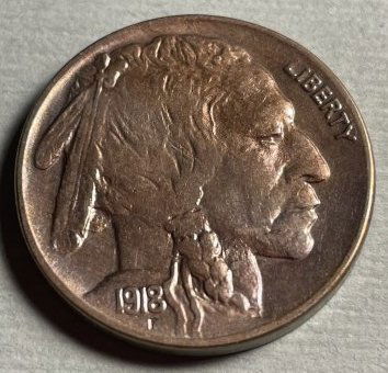 1918-P BUFFALO NICKEL TONED FROM A DANSCO ALBUM SET.: 1918-P BUFFALO NICKEL TONED FROM A DANSCO ALBUM SET. $5 DOMESTIC SHIPPING.