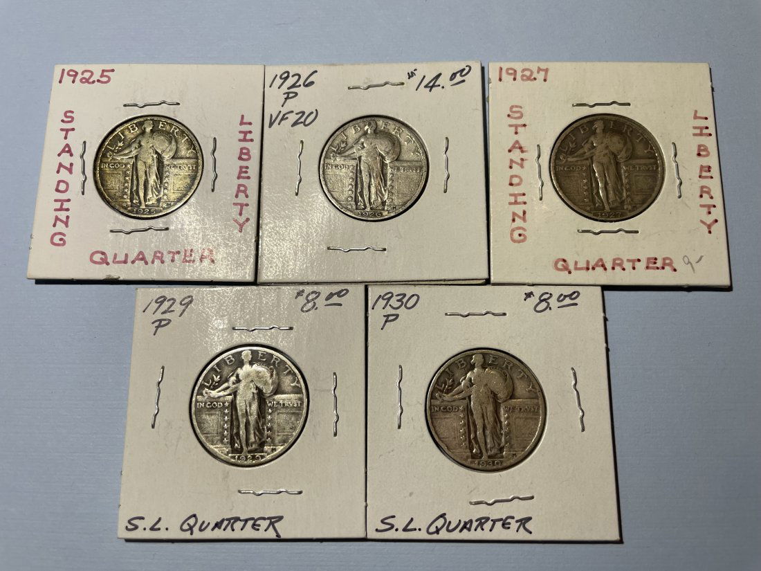 (5) Different Dates Standing Liberty Silver 90% Quarters Circulated Conditions as Pictured. (1 of 2)