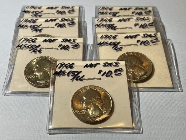 (7) 1966 Choice BU MS65/66 Quality Washington Quarters (Not Special Mint Set Coins) as Pic'd (1 of 3)