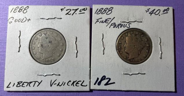 (2) 1888 Good Circulated Condition Liberty V-Nickels as Pictured. (1 of 4)
