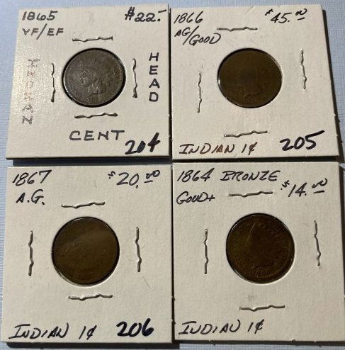 1864, 1865, 1866, 1867 Circulated Conditions Indian Head Cents as Pictured. (1 of 6)