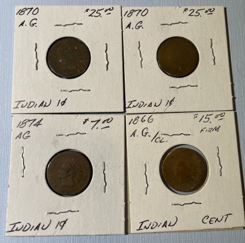 (4) Better Date AG/Cull Circulated Condition Indian Head Cents as Pictured. (1 of 4)