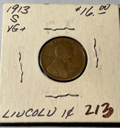 1913-S VG Circulated Condition Lincoln Cent as Pictured. (1 of 3)