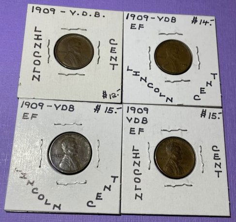 (4) 1909-VDB EF/AU Circulated Conditions Lincoln Cents as Pictured. (1 of 7)
