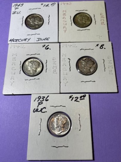 (5) Borderline Uncirculated Condition Mercury Head Silver Dimes as Pictured. (1 of 8)