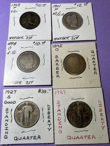 (6) Barber & Standing Liberty Silver Quarter Lot AG-Good Circulated Conditions as Pictured. (1 of 5)