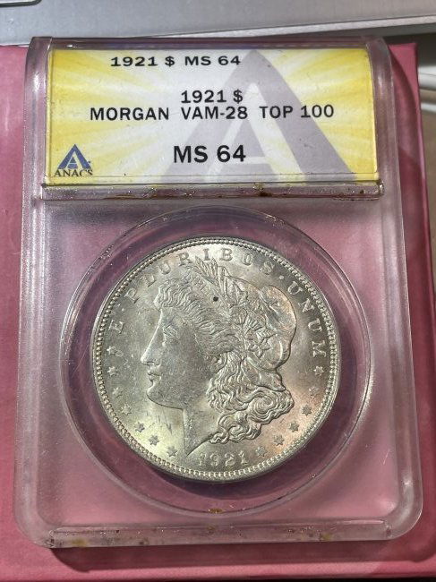 ANACS CERTIFIED 1921 MS64 Vam-28 Top-100 Morgan Silver Dollar Coin as Pictured. (1 of 5)