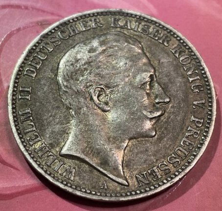 GERMAN STATES PRUSSIA 1909-A EF Condition 3-Mark Wilhelm II Silver Coin as Pictured. (1 of 2)