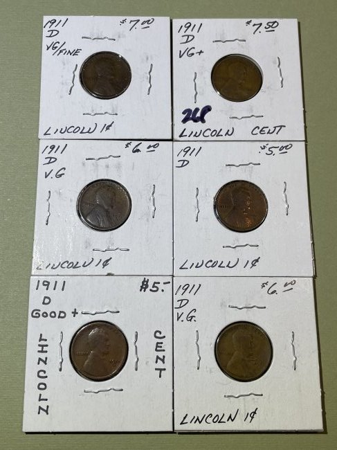 (6) 1911-D Good/VG Circulated Conditions Lincoln Cents as Pictured. (1 of 5)