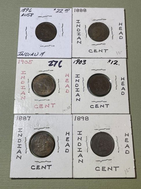 (6) Different Dates EXTRA FINE-AU Circulated Conditions Indian Head Cents as Pictured. (1 of 8)