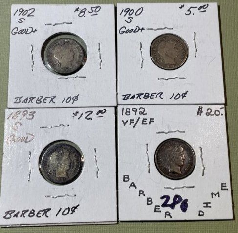(4) Better Date Circulated Conditions Barber Silver Dimes as Pictured. (1 of 4)