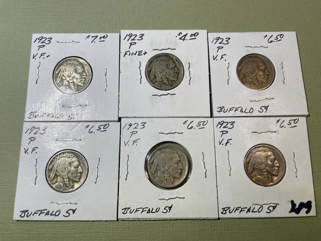 (6) 1923-P FINE-VERY FINE Circulated Conditions Buffalo Nickels as Pictured. (1 of 5)
